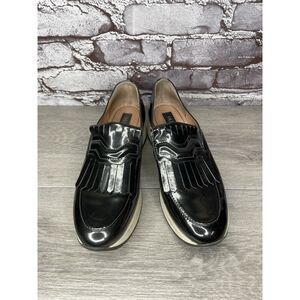 Musette Pewter Metallic Patent Leather Kiltie Wedge Shoes Women Sz 37EU/6.5M US
